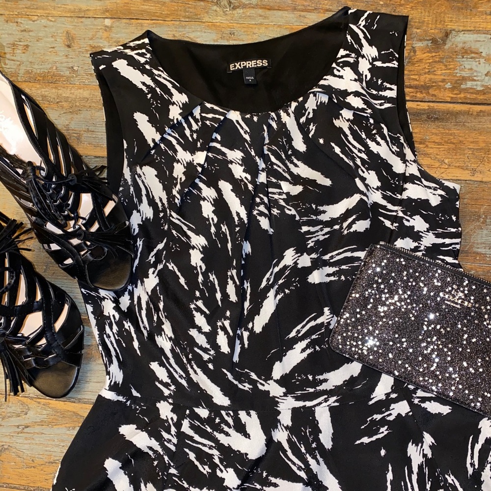 Express Black & White Fit and Flare Dress Size 6